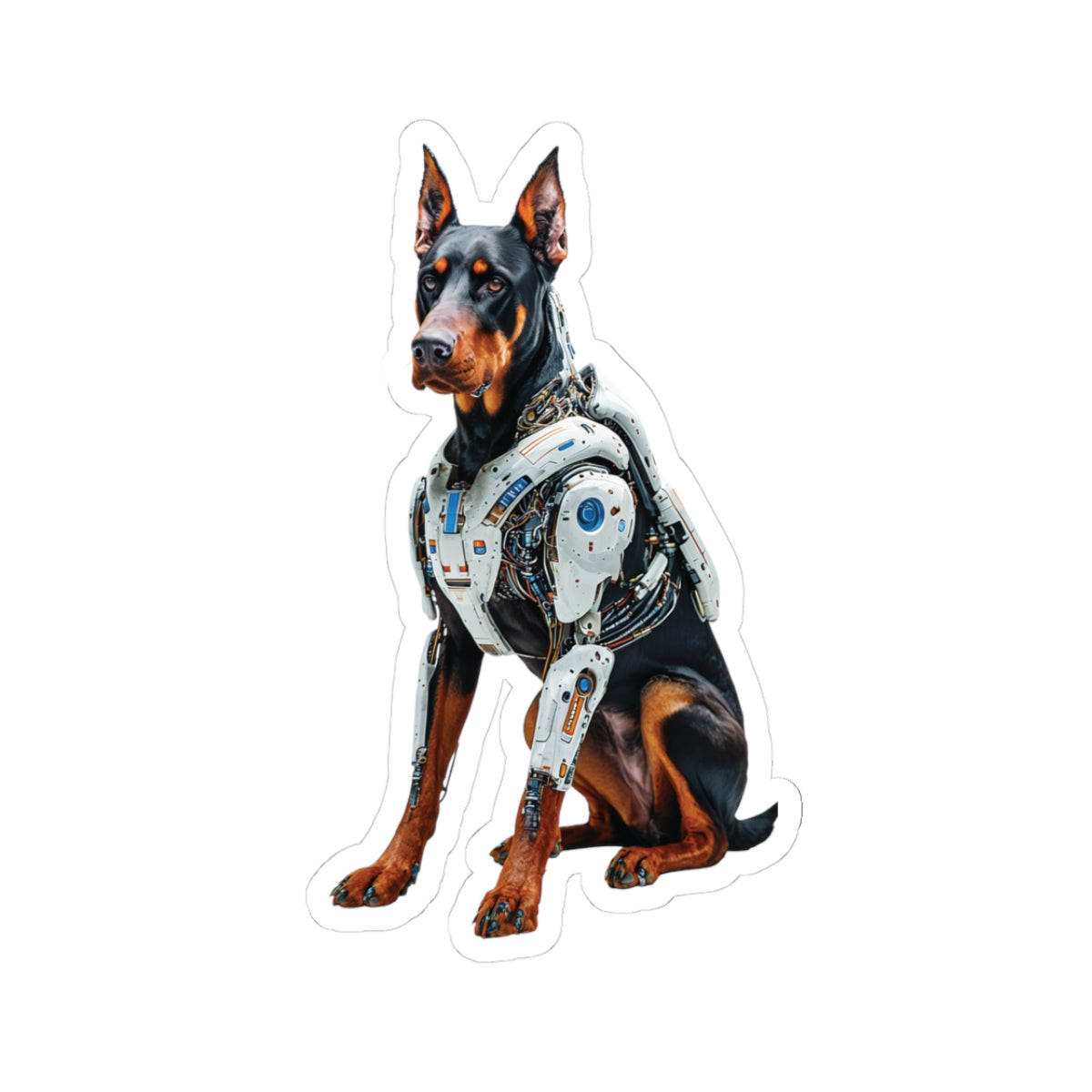 Robot Doberman Kiss-Cut Sticker | Fun, Geeky Decor for Animal Lovers